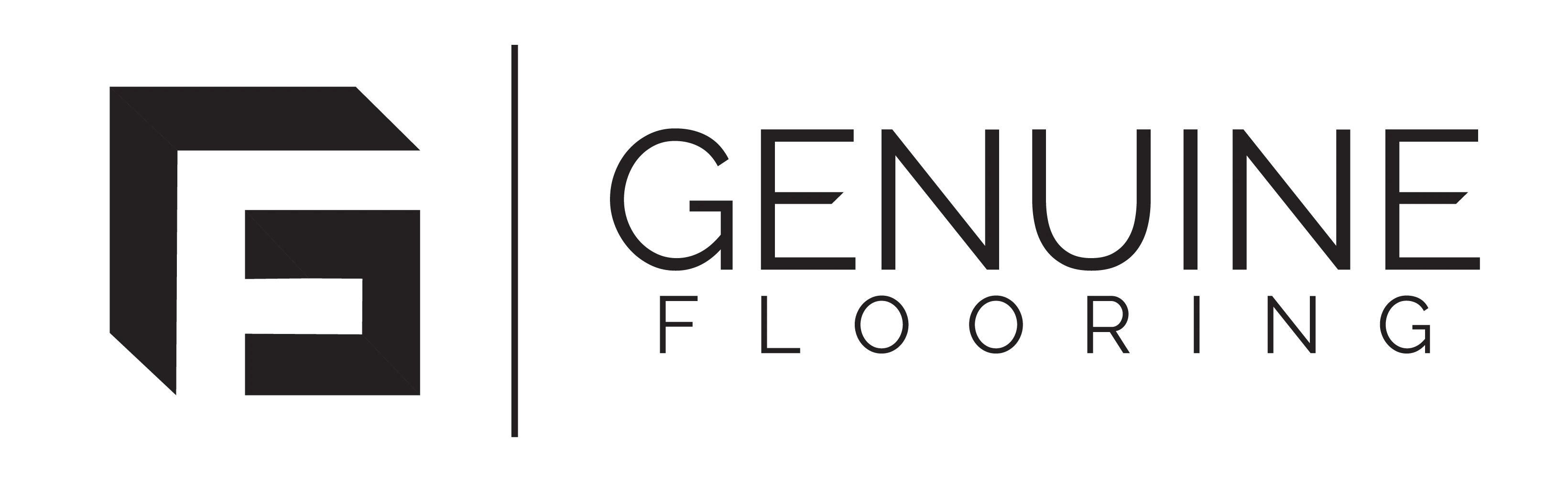 Genuine Flooring LLC logo with geometric G mark and sans-serif wordmark